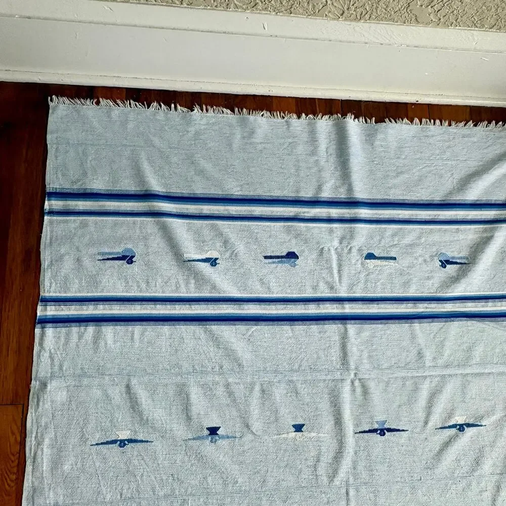 Vintage Guatemalan Cotton Tablecloth Blue Bird Embroidery
